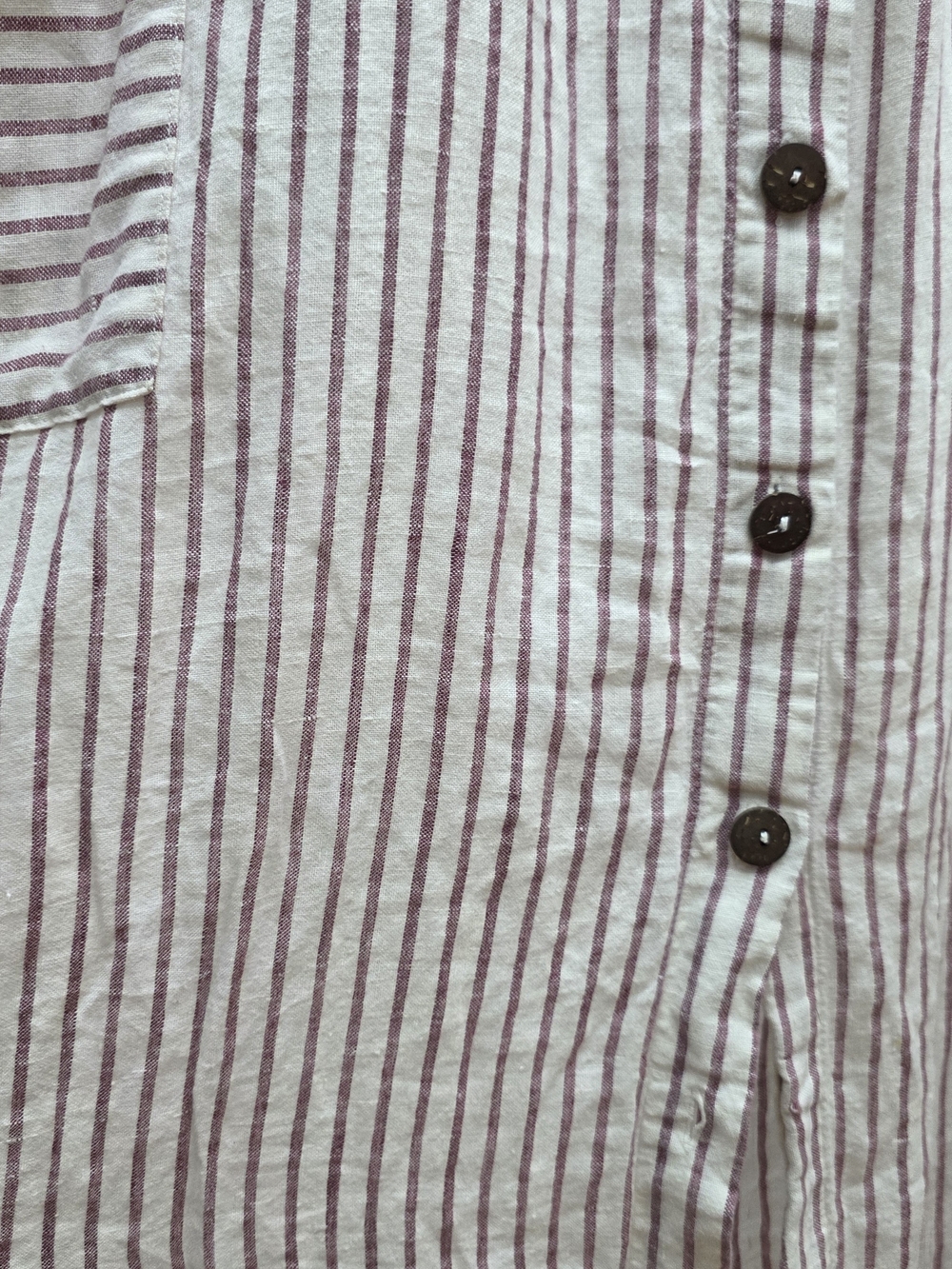 Artisan Ny Cream Pink Red  Striped Button-Front Midi Dress Linen 8 - Picture 5 of 8